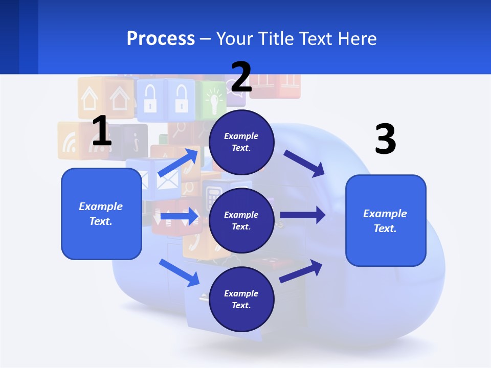 A Blue Cloud Filled With Colorful Blocks And Icons PowerPoint Template