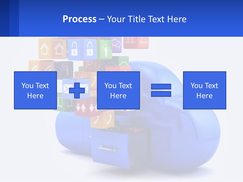 A Blue Cloud Filled With Colorful Blocks And Icons PowerPoint Template