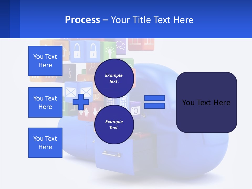 A Blue Cloud Filled With Colorful Blocks And Icons PowerPoint Template