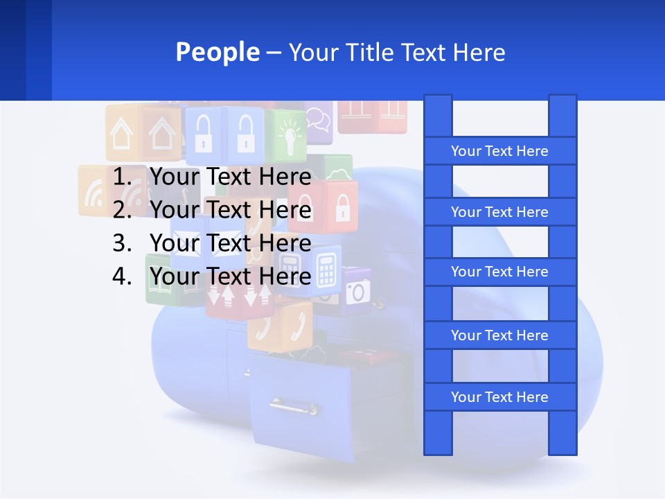 A Blue Cloud Filled With Colorful Blocks And Icons PowerPoint Template
