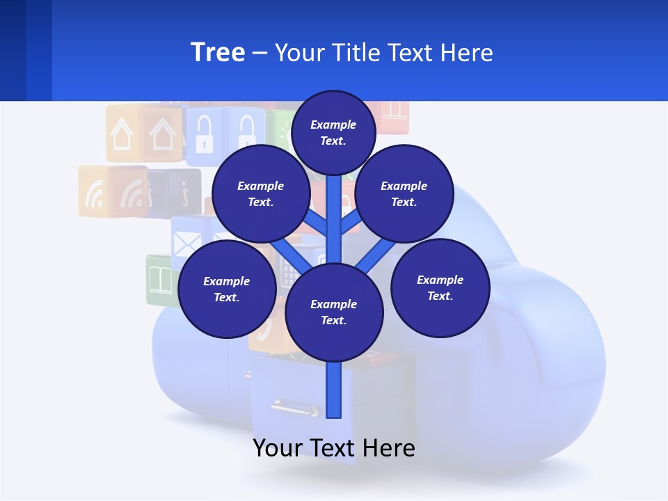 A Blue Cloud Filled With Colorful Blocks And Icons PowerPoint Template