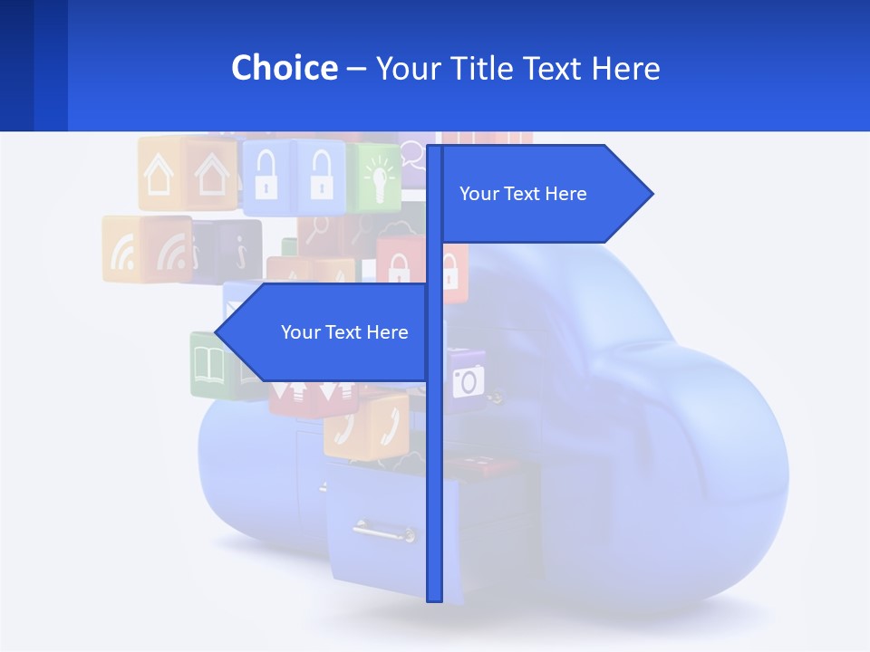 A Blue Cloud Filled With Colorful Blocks And Icons PowerPoint Template