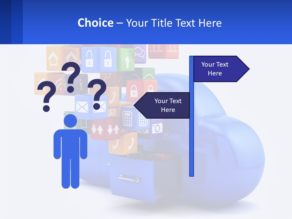 A Blue Cloud Filled With Colorful Blocks And Icons PowerPoint Template