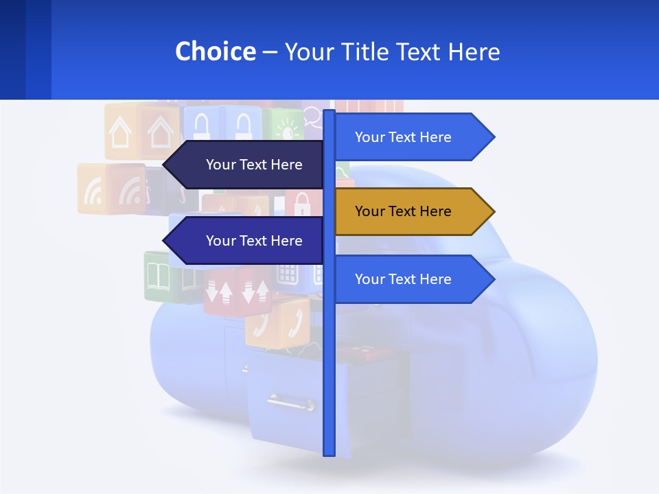 A Blue Cloud Filled With Colorful Blocks And Icons PowerPoint Template