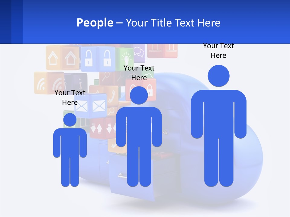 A Blue Cloud Filled With Colorful Blocks And Icons PowerPoint Template