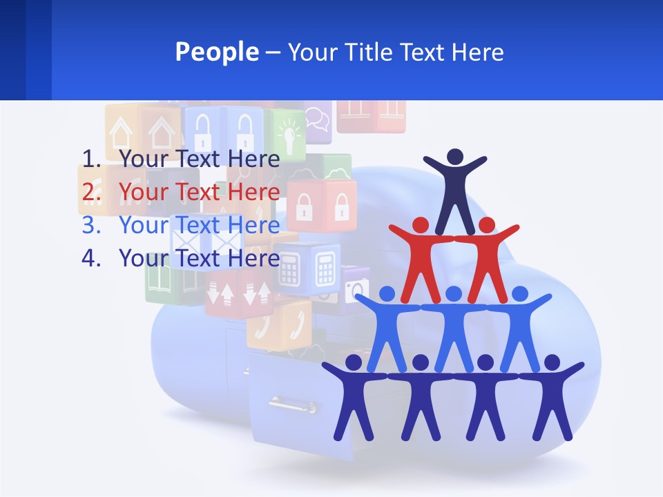 A Blue Cloud Filled With Colorful Blocks And Icons PowerPoint Template