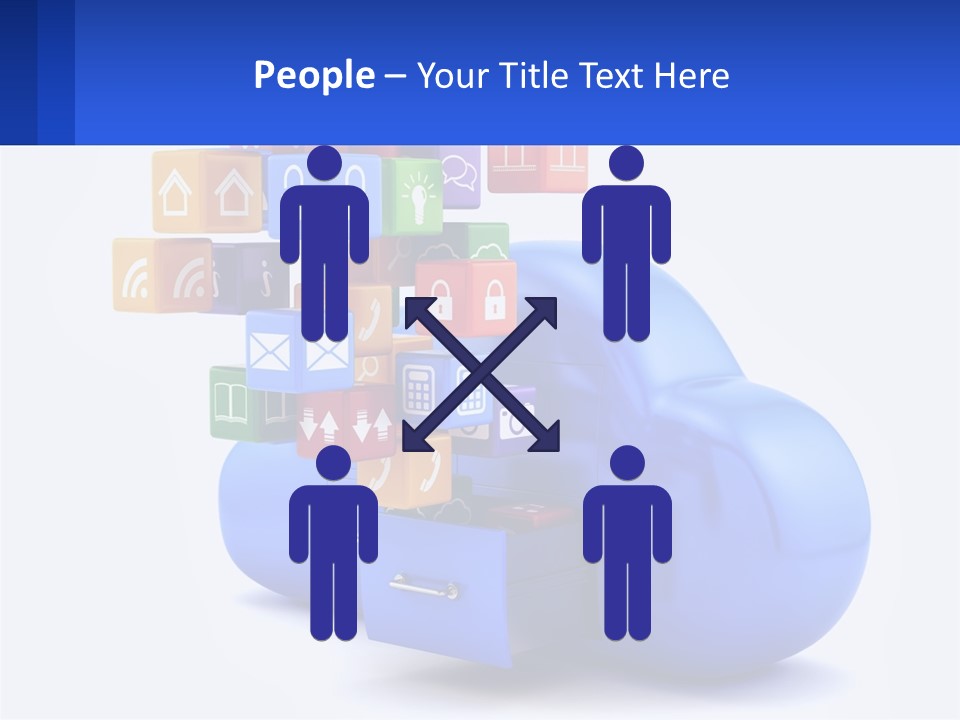 A Blue Cloud Filled With Colorful Blocks And Icons PowerPoint Template