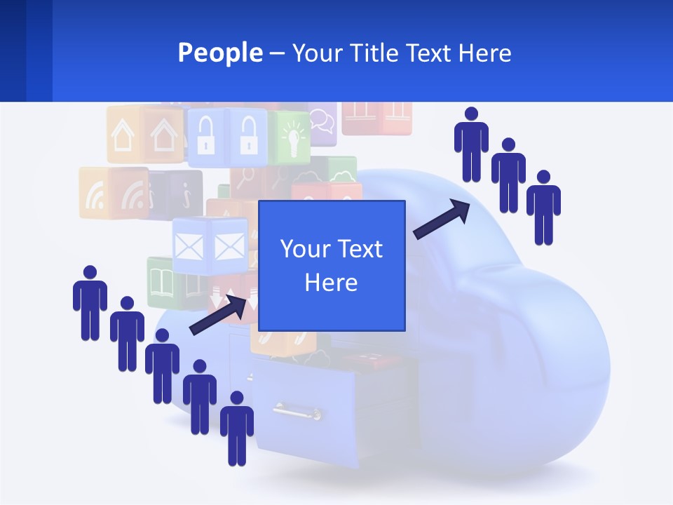 A Blue Cloud Filled With Colorful Blocks And Icons PowerPoint Template