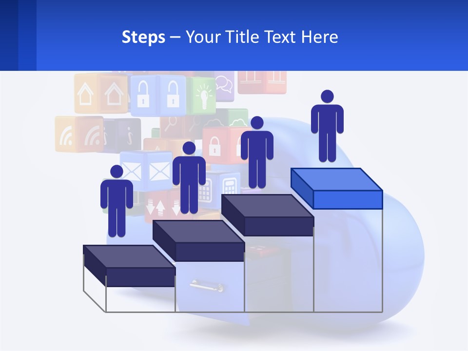 A Blue Cloud Filled With Colorful Blocks And Icons PowerPoint Template