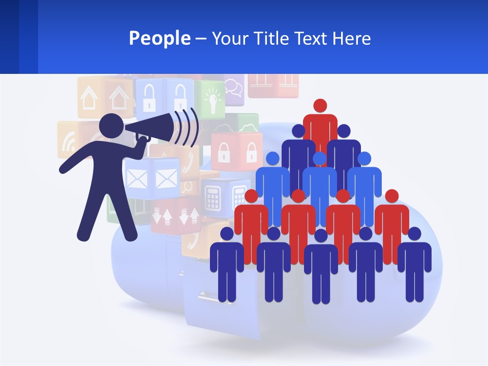 A Blue Cloud Filled With Colorful Blocks And Icons PowerPoint Template