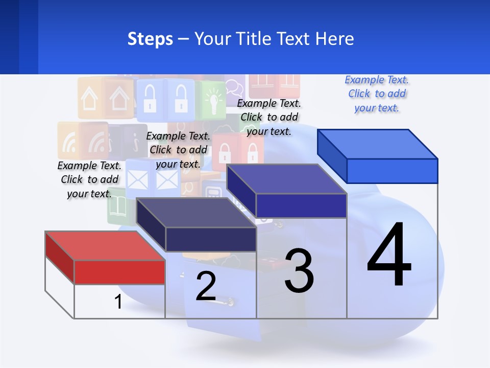 A Blue Cloud Filled With Colorful Blocks And Icons PowerPoint Template