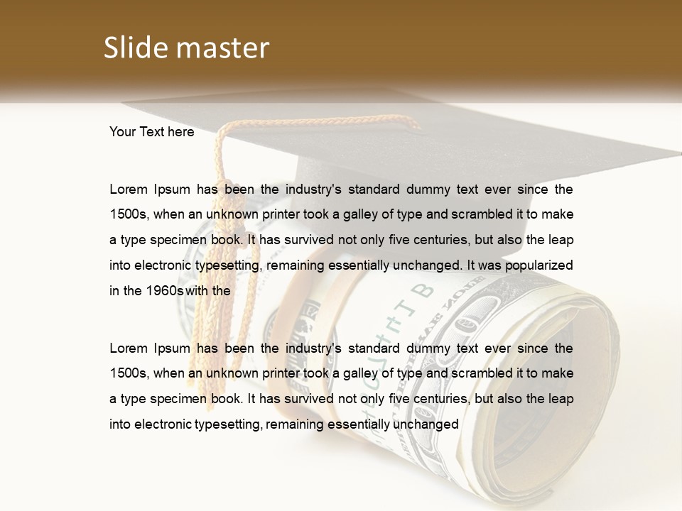 A Graduation Cap Sitting On Top Of A Stack Of Money PowerPoint Template