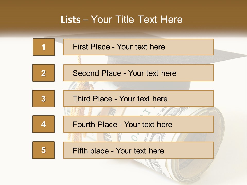 A Graduation Cap Sitting On Top Of A Stack Of Money PowerPoint Template