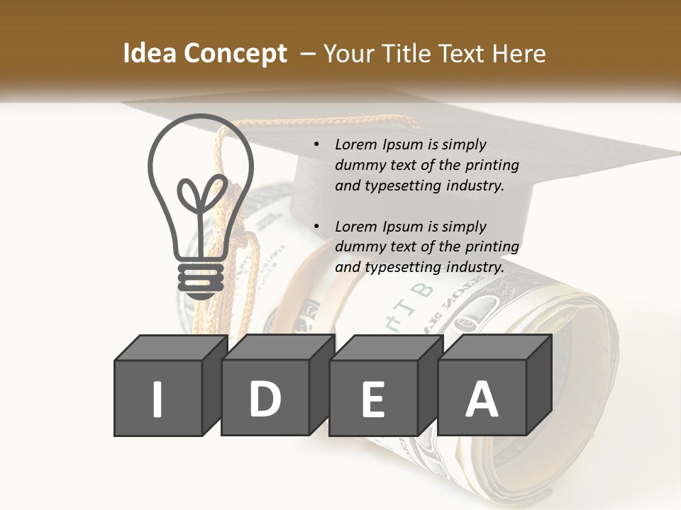 A Graduation Cap Sitting On Top Of A Stack Of Money PowerPoint Template