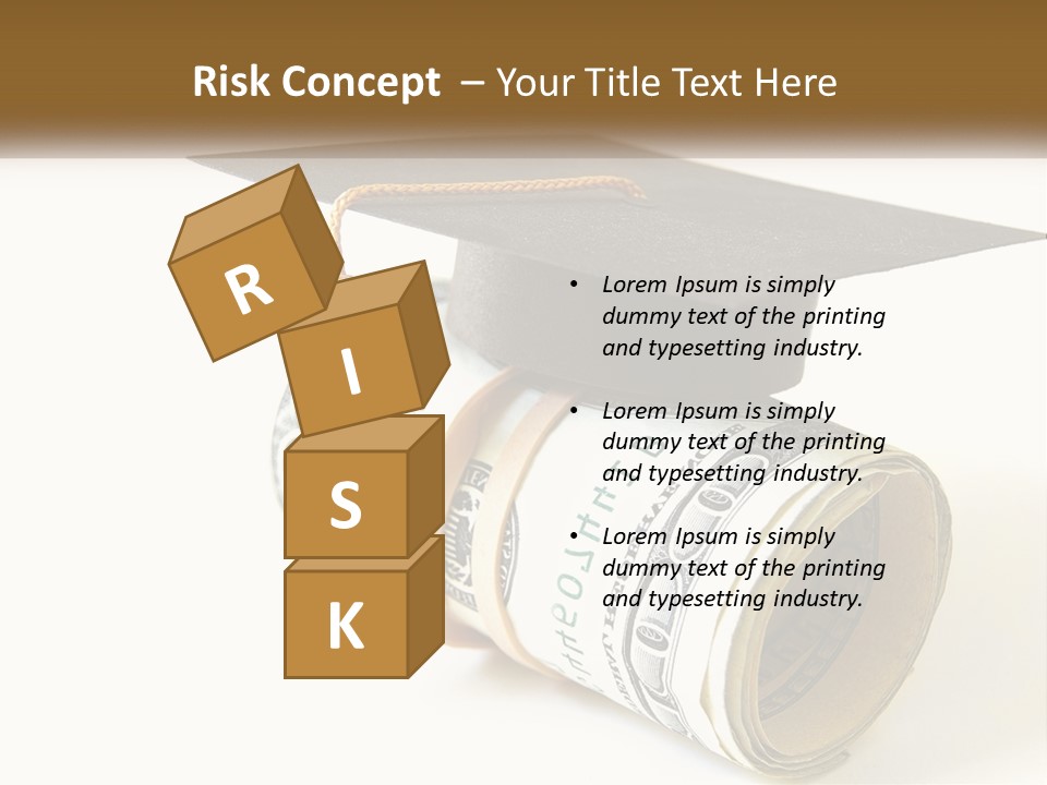 A Graduation Cap Sitting On Top Of A Stack Of Money PowerPoint Template