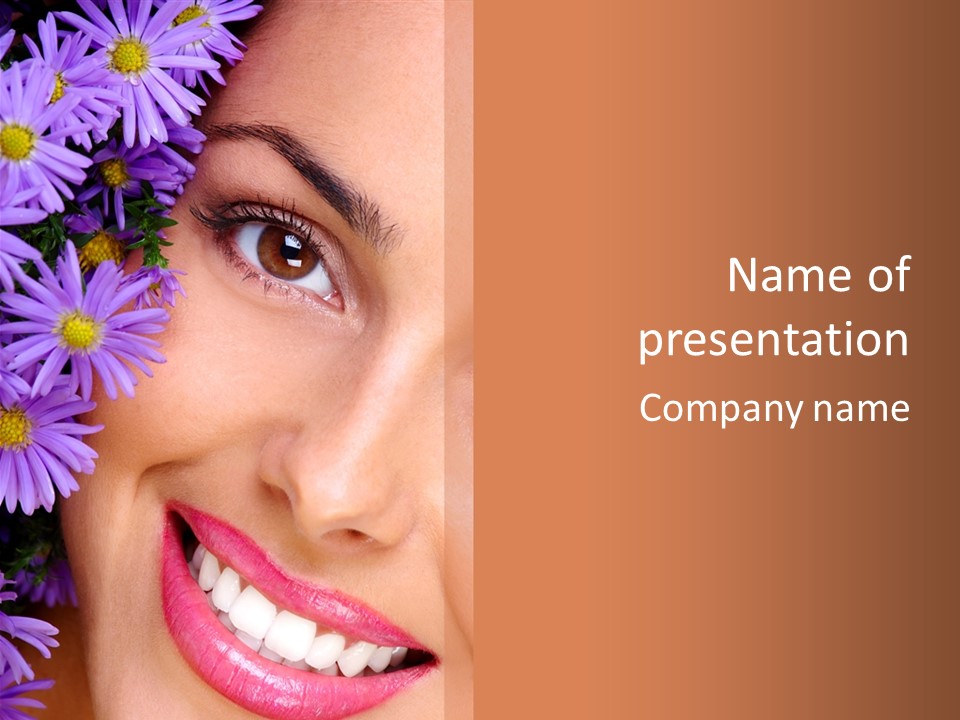 A Woman With Purple Flowers In Her Hair PowerPoint Template