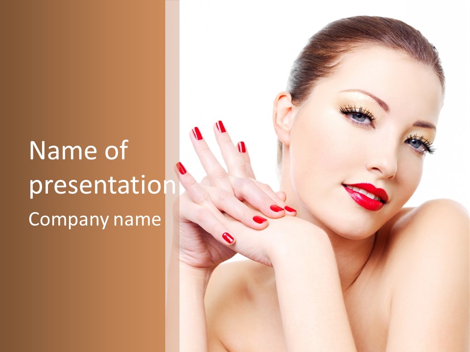 A Woman With Red Nails And A Red Manicure PowerPoint Template