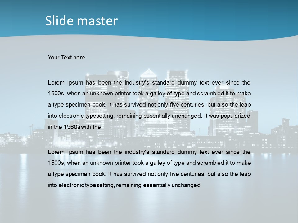 A City At Night With A Blue Sky And Water In The Foreground PowerPoint Template