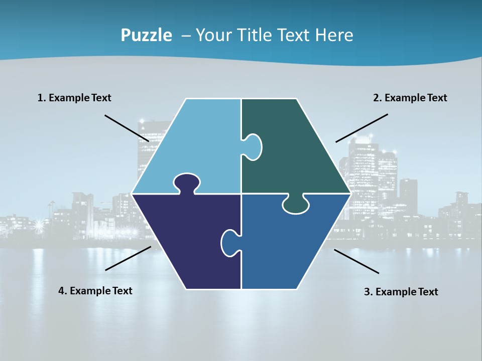 A City At Night With A Blue Sky And Water In The Foreground PowerPoint Template