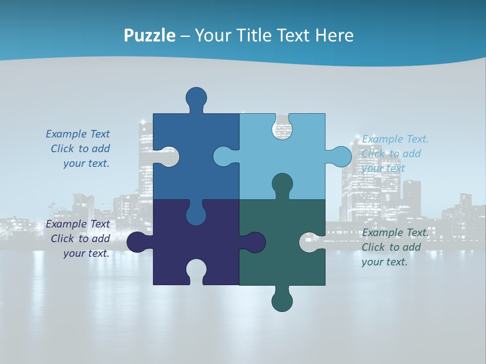 A City At Night With A Blue Sky And Water In The Foreground PowerPoint Template