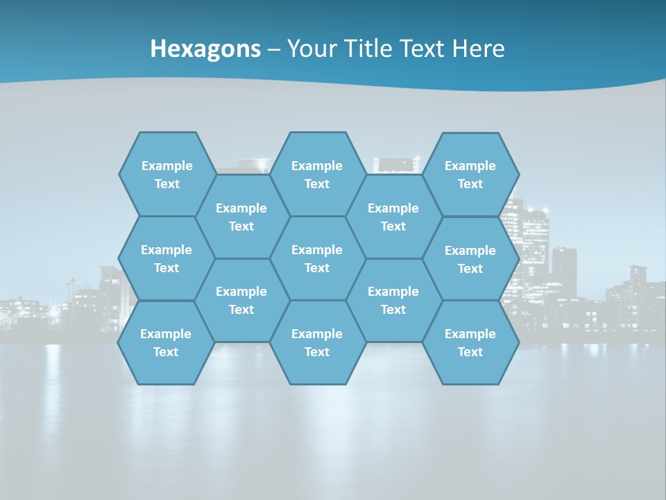 A City At Night With A Blue Sky And Water In The Foreground PowerPoint Template