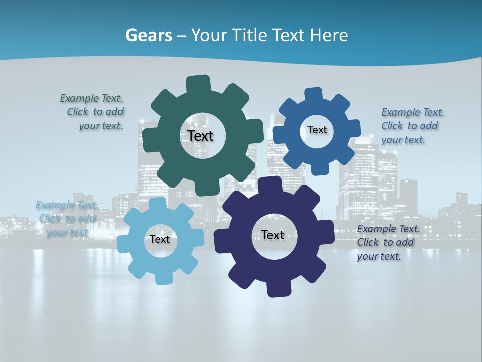 A City At Night With A Blue Sky And Water In The Foreground PowerPoint Template