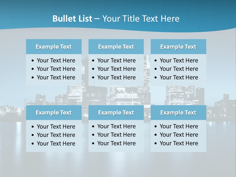 A City At Night With A Blue Sky And Water In The Foreground PowerPoint Template