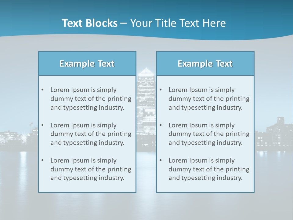A City At Night With A Blue Sky And Water In The Foreground PowerPoint Template