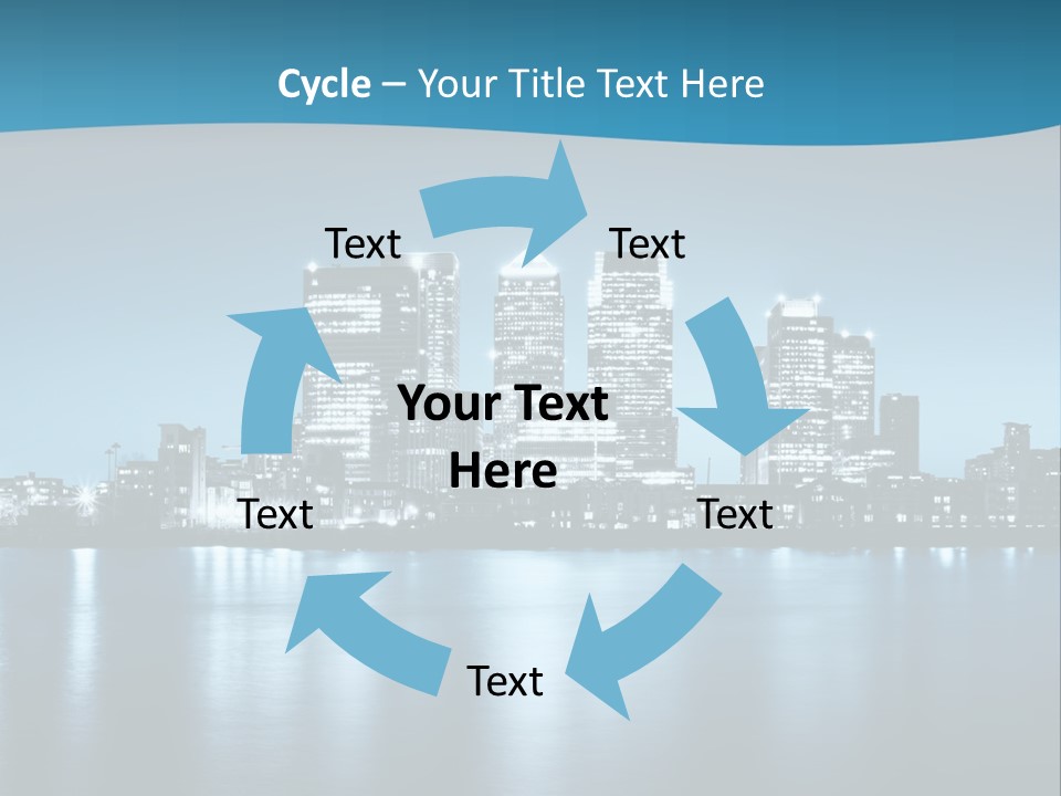 A City At Night With A Blue Sky And Water In The Foreground PowerPoint Template