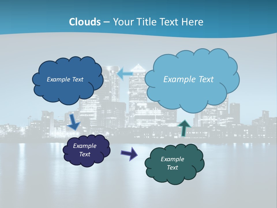 A City At Night With A Blue Sky And Water In The Foreground PowerPoint Template