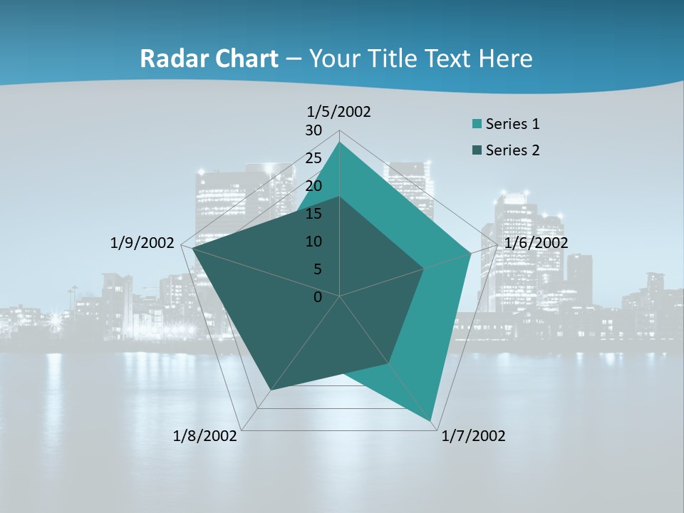 A City At Night With A Blue Sky And Water In The Foreground PowerPoint Template