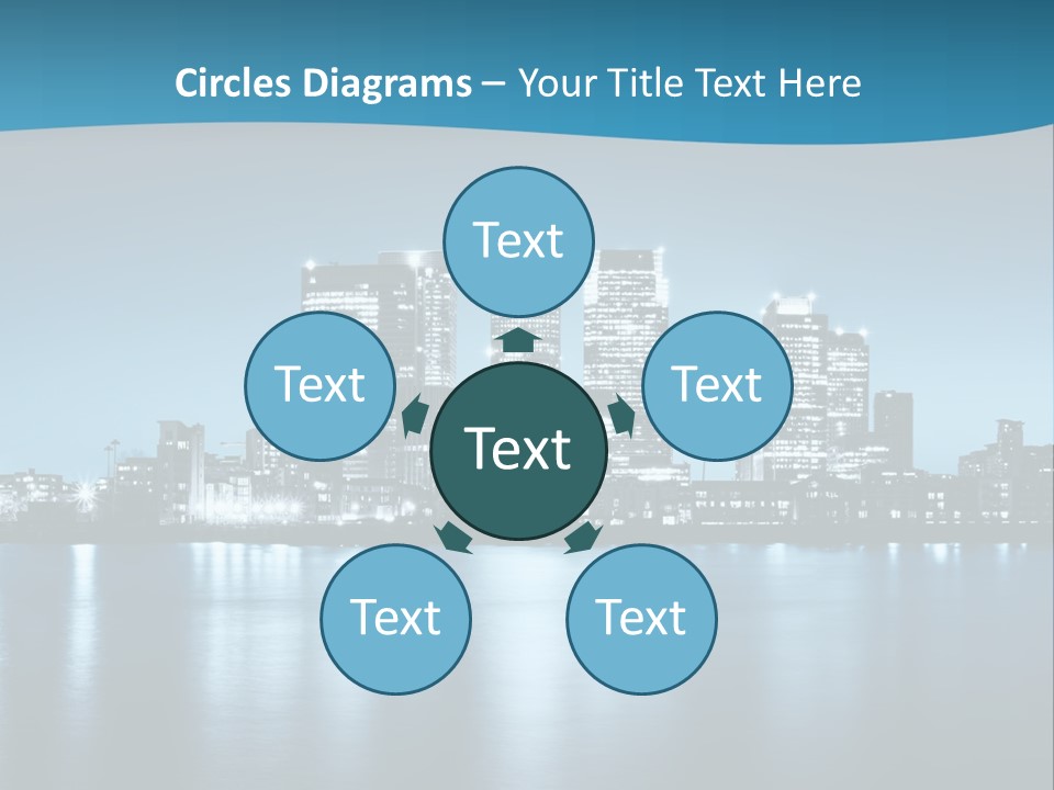 A City At Night With A Blue Sky And Water In The Foreground PowerPoint Template