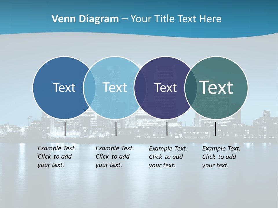 A City At Night With A Blue Sky And Water In The Foreground PowerPoint Template