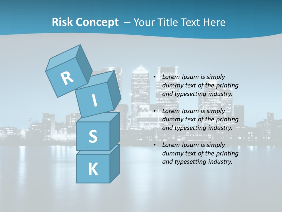 A City At Night With A Blue Sky And Water In The Foreground PowerPoint Template