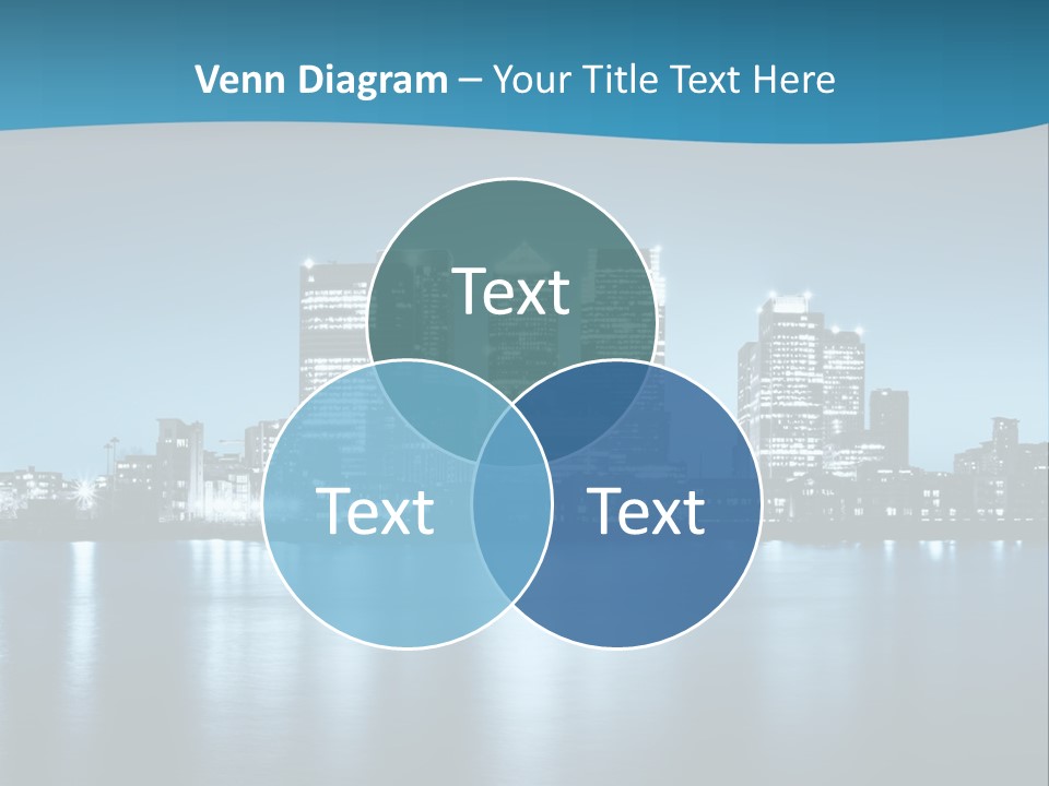 A City At Night With A Blue Sky And Water In The Foreground PowerPoint Template