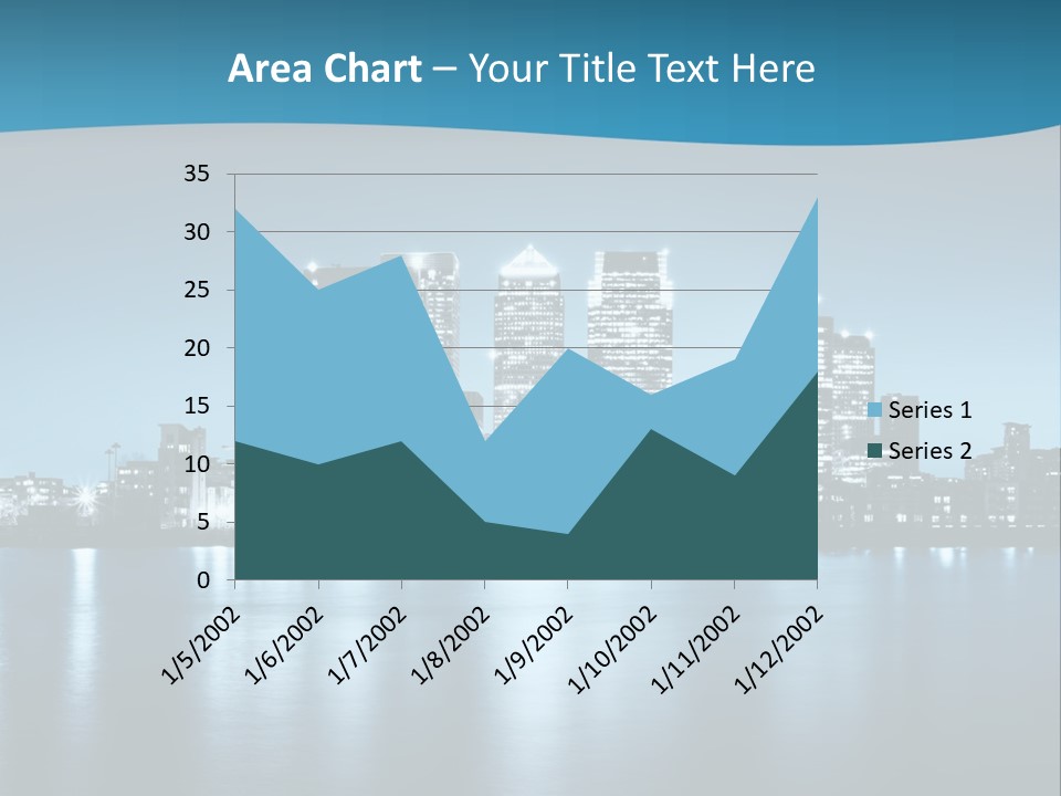 A City At Night With A Blue Sky And Water In The Foreground PowerPoint Template
