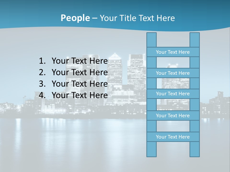 A City At Night With A Blue Sky And Water In The Foreground PowerPoint Template