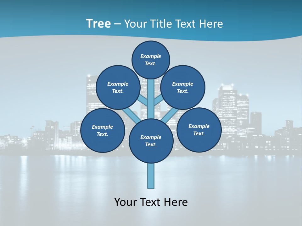 A City At Night With A Blue Sky And Water In The Foreground PowerPoint Template