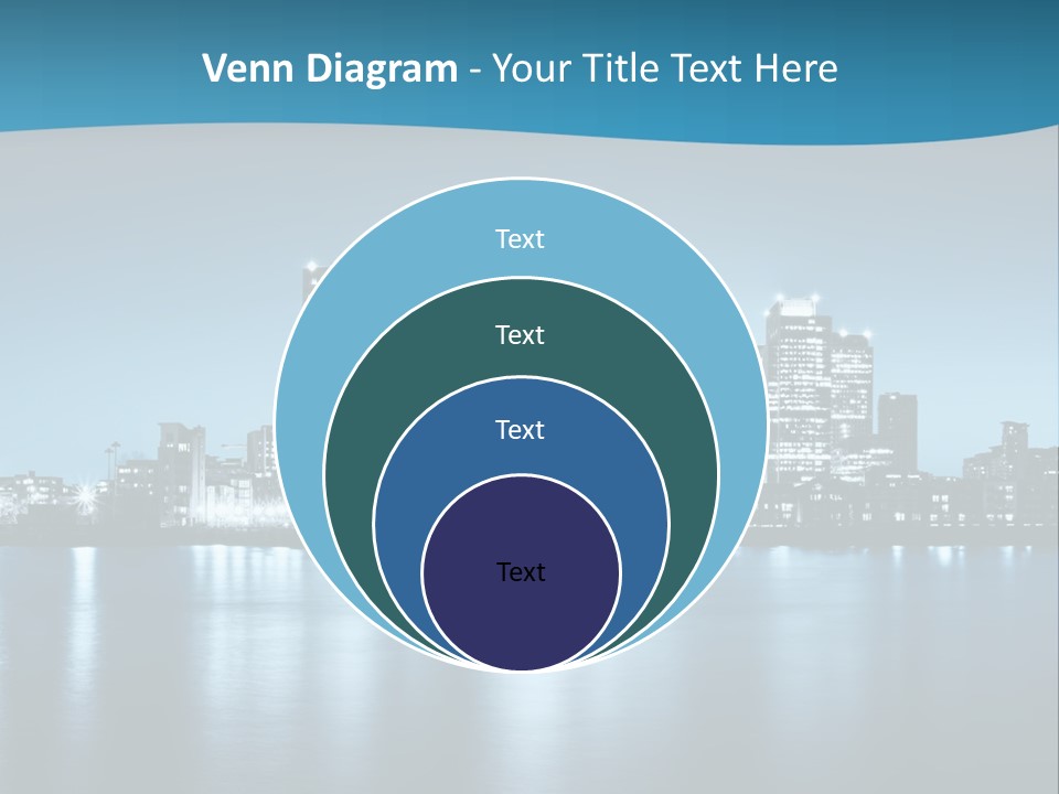 A City At Night With A Blue Sky And Water In The Foreground PowerPoint Template
