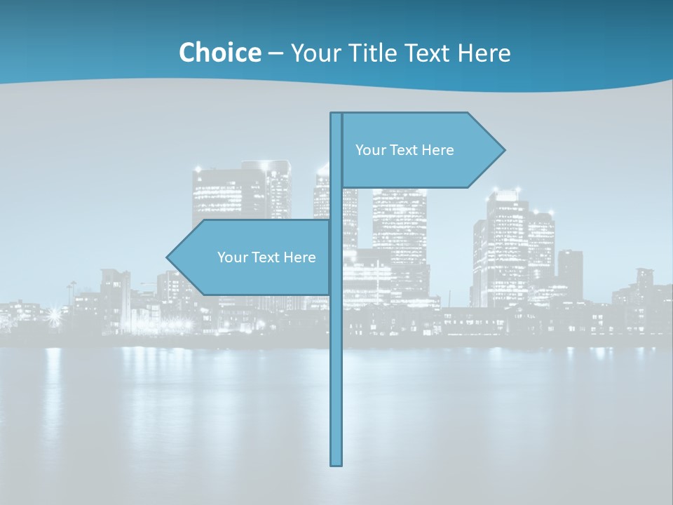 A City At Night With A Blue Sky And Water In The Foreground PowerPoint Template