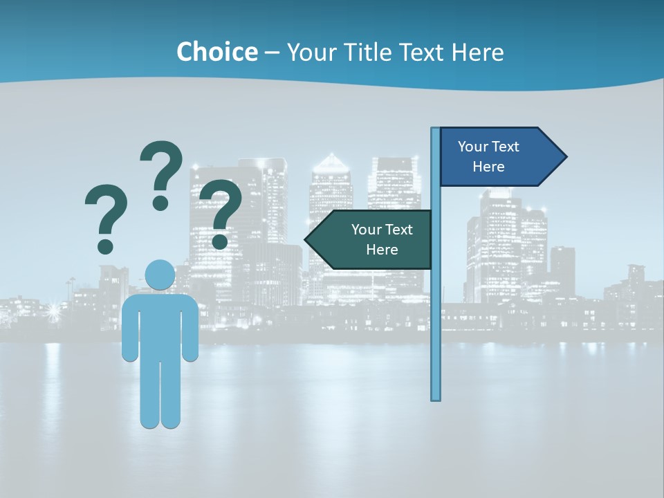 A City At Night With A Blue Sky And Water In The Foreground PowerPoint Template