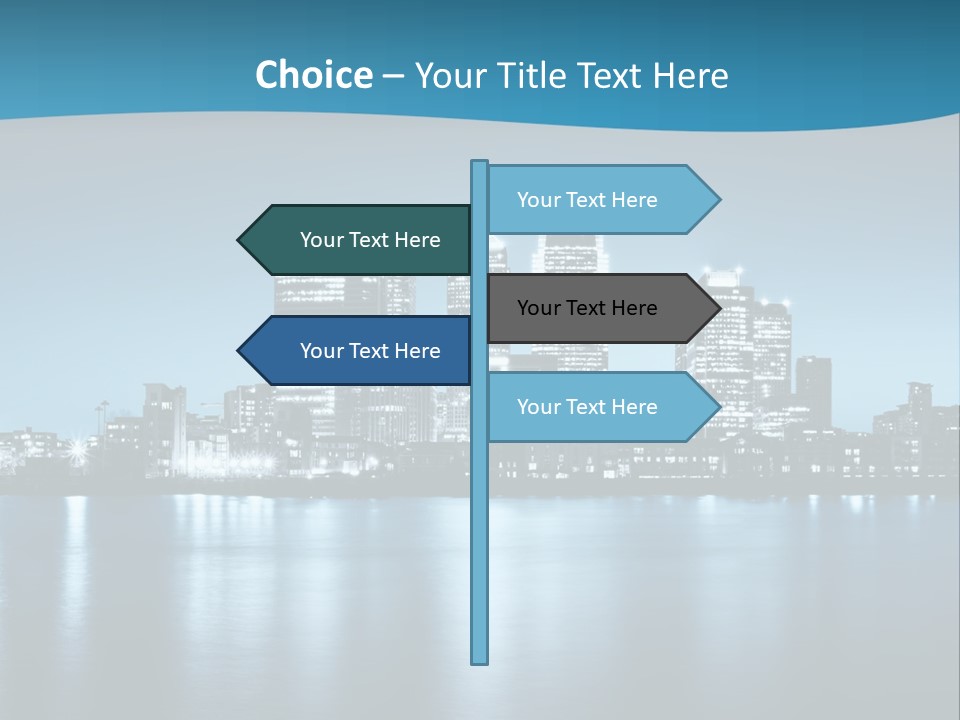 A City At Night With A Blue Sky And Water In The Foreground PowerPoint Template