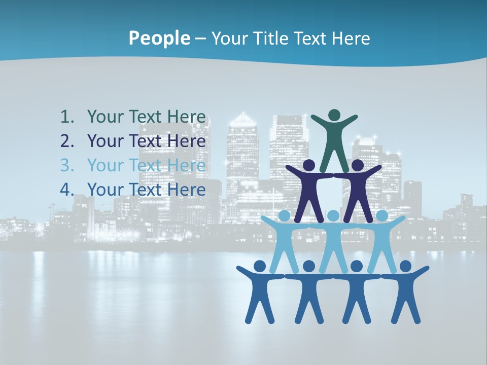 A City At Night With A Blue Sky And Water In The Foreground PowerPoint Template