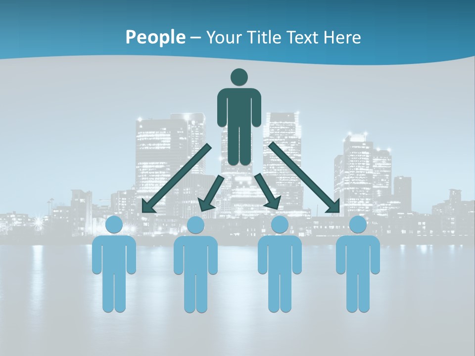 A City At Night With A Blue Sky And Water In The Foreground PowerPoint Template