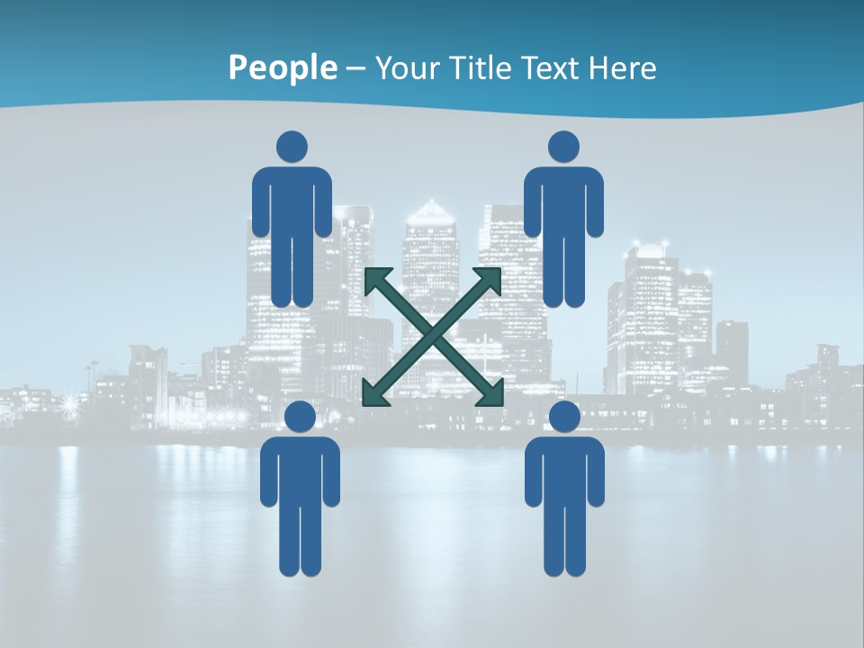 A City At Night With A Blue Sky And Water In The Foreground PowerPoint Template