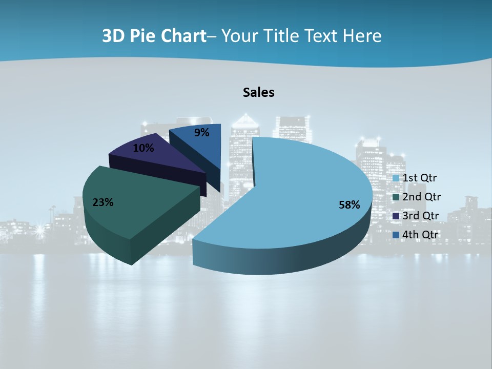 A City At Night With A Blue Sky And Water In The Foreground PowerPoint Template