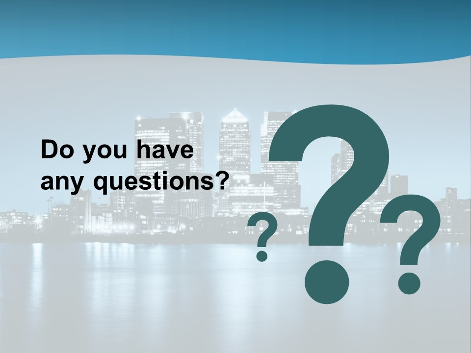 A City At Night With A Blue Sky And Water In The Foreground PowerPoint Template