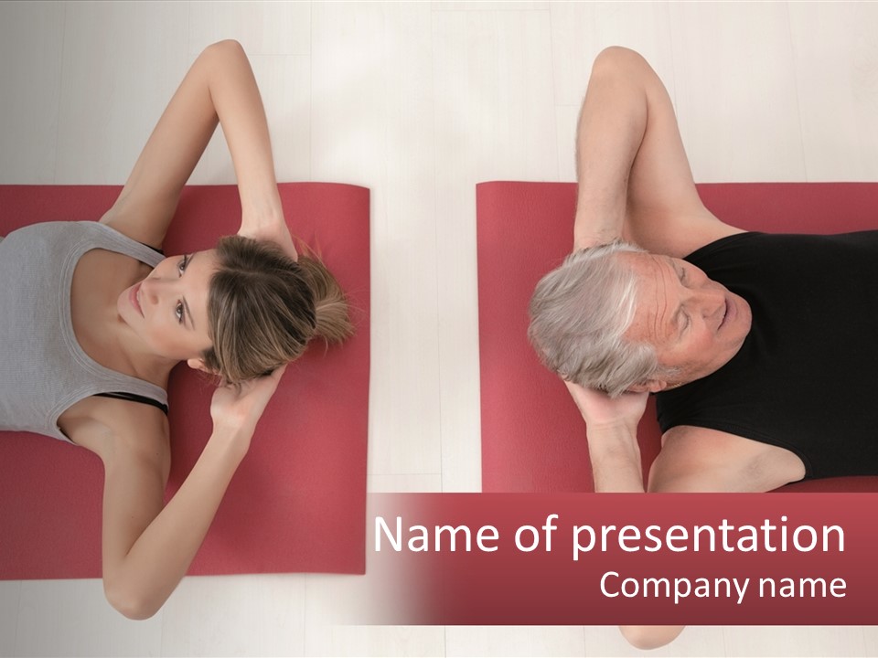 A Couple Of Women Laying On Top Of A Red Mat PowerPoint Template