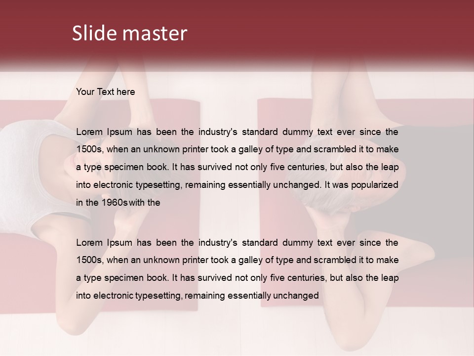 A Couple Of Women Laying On Top Of A Red Mat PowerPoint Template