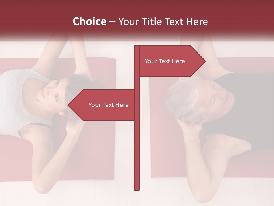 A Couple Of Women Laying On Top Of A Red Mat PowerPoint Template